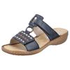 Pantolette RIEKER, Damen, Gr. 39, blau (dunkelblau), Leder, Lederimitat, kontrastfarbene Details, klassisch, Schuhe, Keilabsatz, Sommerschuh, Schlappen mit praktischem Klettverschluss