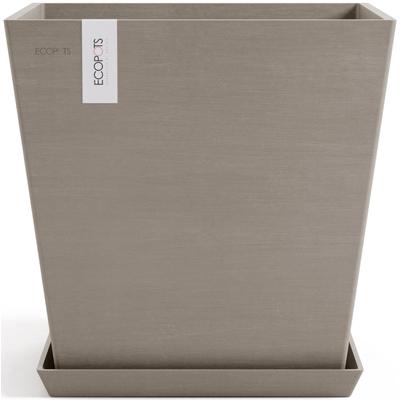 Blumentopf ECOPOTS "Rotterdam 45 + Wassersystem Taupe", grau (taupe), B:43,6cm H:44,4cm T:43,6cm Ø:42,1cm, Kunststoff, P