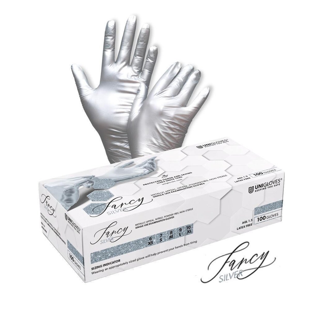 Unigloves Einweghandschuhe Fancy Silver - puderfrei - Gr. XS - 1000 Nitrilhandschuhe Image