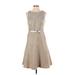 Anne Klein Cocktail Dress - A-Line Crew Neck Sleeveless: Tan Dresses - Women's Size 4