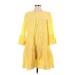 Maggy London Casual Dress - Mini Crew Neck 3/4 sleeves: Yellow Checkered/Gingham Dresses - Women's Size 4