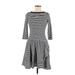 Lauren Jeans Co. Casual Dress - A-Line High Neck 3/4 sleeves: Gray Stripes Dresses - Women's Size Small Petite