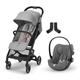 Cybex Gold Kinderwagen Beezy mit One-Pull Harness, Inkl. CYBEX Gold Babyschalen-Adapter Beezy und CYBEX Gold Babyschale Cloud G i-Size, Inkl. Neugeboreneneinlage, Lava Grey