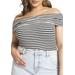 Plus Size Women's Off The Shoulder Fitted Top by ELOQUII in Black And White Banker Stripe (Size 18/20)