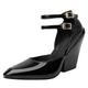 Women's Sandals Summer Shoes Flatform 2024 Women's Sandals with Low Cut, Inclined Heel, Thick Heel, Firm PU, Pointed Toe, Single Shoe Sandals, Summer Shoes Women with Heel, black, 6 UK