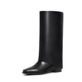 Modatope Mid Calf Boots for Women Fold Over Boots Square Toe Flat boots Slouch Riding Boots Slip On Shark Boots, A-black, 8 UK