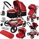 Baby Buggy Pram Pushchair 3 in 1 Child Lightweight Folding Stroller One Size Ffts All 3 in 1 Travel System Pram for Newborns & Toddlers 0-36 Months from Birth (Red - Rose Gold Frame)