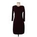 Ann Taylor Casual Dress - Sheath Cowl Neck 3/4 sleeves: Burgundy Print Dresses - Women's Size 2 Petite