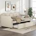 Upholstered Daybed with Trundle, Wood Slat Support,Upholstered Frame Sofa Bed