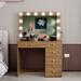 Boahaus Makeup Vanity, Brown, Lights, Power Outlet, 5 Drawers