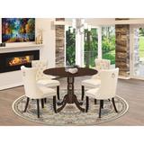 East West Furniture Dining Table Set Includes a Round Kitchen Table and Padded Chairs, Mahogany (Pieces Options)