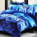 3pc King Bedding Set Duvet Cover & 2 Pillow Shams Roses Blue