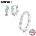 WOSTU-Boucles d'oreilles créoles coeur à cœur en argent regardé 925 pour femme bijoux de fête