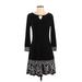 White House Black Market Casual Dress - Sweater Dress: Black Fair Isle Dresses - Women's Size X-Small