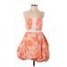Lilly Pulitzer Cocktail Dress - Fit & Flare Strapless Sleeveless: Orange Floral Dresses - Women's Size 4