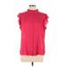 Calvin Klein Short Sleeve Blouse: Red Solid Tops - Women's Size Large