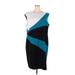 Studio One Casual Dress - Shift: Teal Color Block Dresses - Women's Size 24