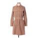 J.Crew Casual Dress - Shirtdress High Neck Long sleeves: Brown Print Dresses - Women's Size 2