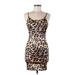 Bear Dance Casual Dress - Mini Scoop Neck Sleeveless: Brown Leopard Print Dresses - Women's Size Medium