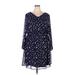 Collective Concepts Casual Dress - Mini V Neck 3/4 sleeves: Blue Polka Dots Dresses - Women's Size 2X