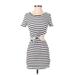 Shein Casual Dress - Mini Scoop Neck Short sleeves: White Stripes Dresses - Women's Size X-Small
