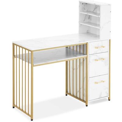 Mcombo - m Schreibtisch mit 3 Schubladen, Nageltisch aus Holz Metallgestell, Manikürtisch Image