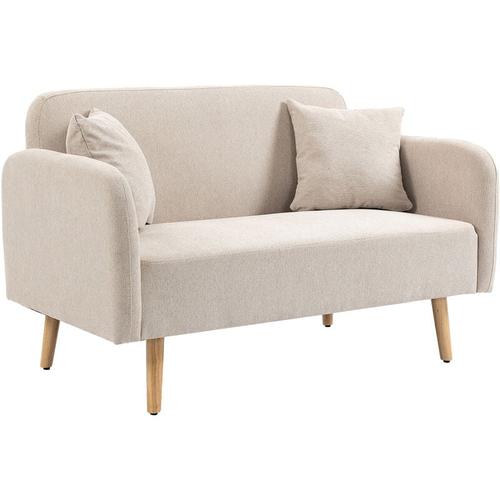 2er-Sofa Sofa Couch, Modern-Design, inkl. 2 Kissen, Holzbeine, 130 x 70 x 80 cm, Creme