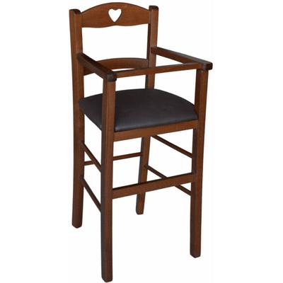 Hochstuhl aus dunklem Walnussholz mit gepolstertem Sitz aus braunem Kunstleder Image