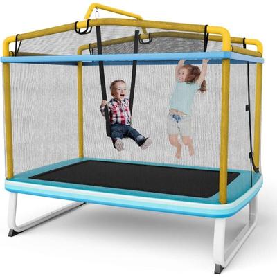 Costway - 3 in 1 Kindertrampolin, Gartentrampolin rechteckig mit Schaukel, Reckstange, Fitness Image