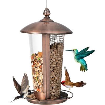 Vogelfutterhaus zum Aufhängen, 2 Röhre für Verschiedene Vogelsamen, Vogelfutterspender aus Metall, Image