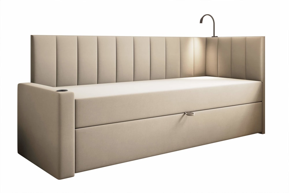 Lit en velours beige 90x200