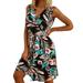 VBARHMQRT Dark Green Dress for Women Women Sleeveless V Neck Chiffon Print Boho Dress Elegant Flower Fashion Dress Festive Party Dress Maternity Photoshoot Dress