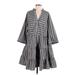 Casual Dress - A-Line V Neck 3/4 sleeves: Gray Stripes Dresses - Women's Size Small