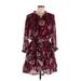 Chelsea & Violet Casual Dress - Mini Tie Neck 3/4 sleeves: Burgundy Print Dresses - Women's Size Medium - Print Wash