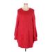 ELOQUII Casual Dress - Sweater Dress Crew Neck Long sleeves: Red Print Dresses - Women's Size 22 Plus
