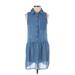 Frenchi Casual Dress - DropWaist Collared Sleeveless: Blue Houndstooth Dresses - Women's Size Small