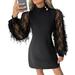 VBARHMQRT Pink Dress Long Sleeve Women Casual Solid Dress Sequin Plush Long Sleeve Turtleneck Dress Loose Dress Black Lace Dress for Women Casual Beach