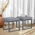 Outdoor Ottomans for Patio Set of 2 Assembled Aluminum Outdoor Footstool with Grey Cushions Small Seat for Garden Yard Deck Poolside Dark-Grey Frame\u2026