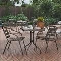 Flash Furniture 23.5 Square Glass Top Metal Table with 2 Bronze Aluminum Slat Stack Chairs