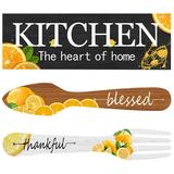 Wooden Hang Tag Forks over Knives Emblems Dining Room Decorations Dinning Home Wall Pendant Signage