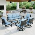 Summit Living 7 Pcs Outdoor Conversation Set Patio Metal Furniture Sofa Set for 9 Person with Blue Cushion