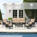 ATR ART to REAL 5-Person Rattan Patio Conversation Sets Wicker Outdoor Sectional Furniture Khaki