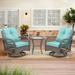 3 Pieces Set Outdoor Swivel Rocker Chair and Coffee Table Rural Style Patio Conversation Set with Removable Cushion Armchair and Solid Tempered Glass Table Suitable for Backyard Garden Pool Blue