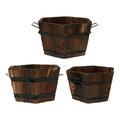 3pcs Wooden Flower Bucket Vintage Wooden Bucket Rustic Planters Patio Planter Flower Pots for Plants Garden Decoration Ornament Coffee