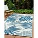 World Rug Gallery Tropical Floral Leaf Reversible Recycled Plastic Outdoor Rugs - NAVY 3 3 x5