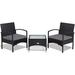 3 Pieces Patio Set Outdoor Conversation Set Rattan Wicker Bistro Set with Glass Coffee Table & Soft Cushions for Balcony Garden Poolside