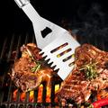 Sueyeuwdi Grilling Gifts For Men Grilling Accessories Stainless Steel Three Piece Set With Handle Grill Fork Grill Spatula Grill Clip Outdoor Barbecue Supplies Grill Grill Tools Silver