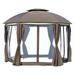 Hassch Round Outdoor Gazebo Patio Dome Gazebo Canopy Shelter with Double Roof Netting Sidewalls and Curtains Zippered Doors 144x144 Inch