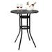 SYTHERS Patio Height Bar Table with 2 Umbrella Hole Outdoor Bistro Pub Table Cast Aluminum Round Bar Height Cocktail Table for Garden Deck Backyard Black