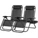 Set of 2 Relaxing Recliners Patio Chairs Adjustable Steel Mesh Zero Gravity Lounge Chair Beach Chairs with Pillow and Cup Holder Black